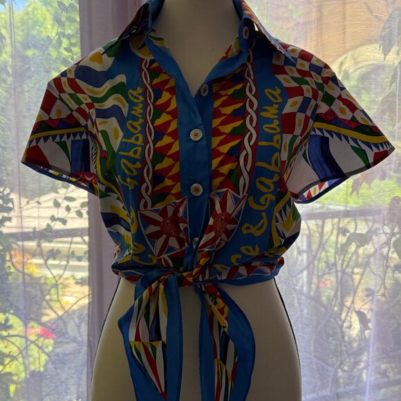 Dolce & Gabbana Carretto-Print Poplin Button-Front Shirt - Picture 3 of 4